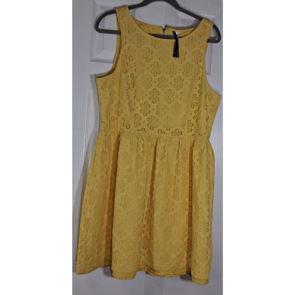 Kensie womens xl eyelet yellow dress spring summer - Picture 3 of 9